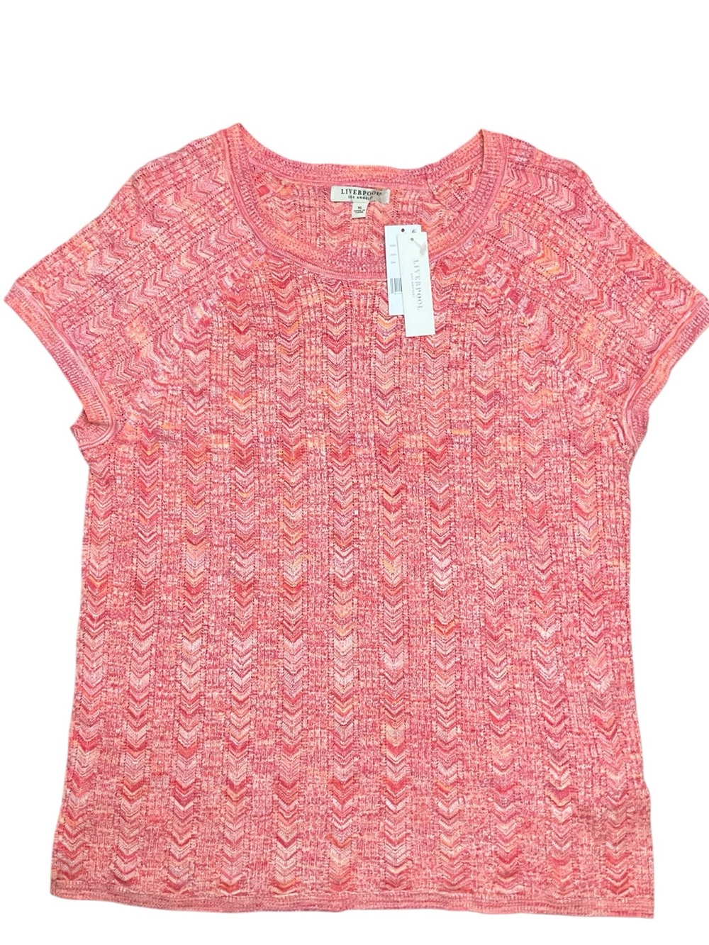 Liverpool Women’s Short Sleeve Textured Knit Top Sugar Coral Spacedye Sz XL NWT